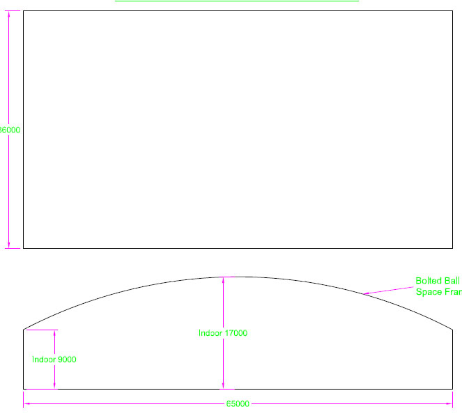 简阳跨度65米，拱高8米网架